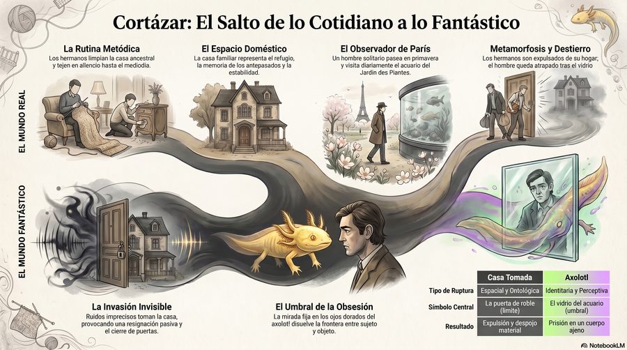 Casa tomada e Axolotl — O salto do cotidiano ao fantástico em Cortázar: a rotina, a casa, o aquário e o umbral — com…